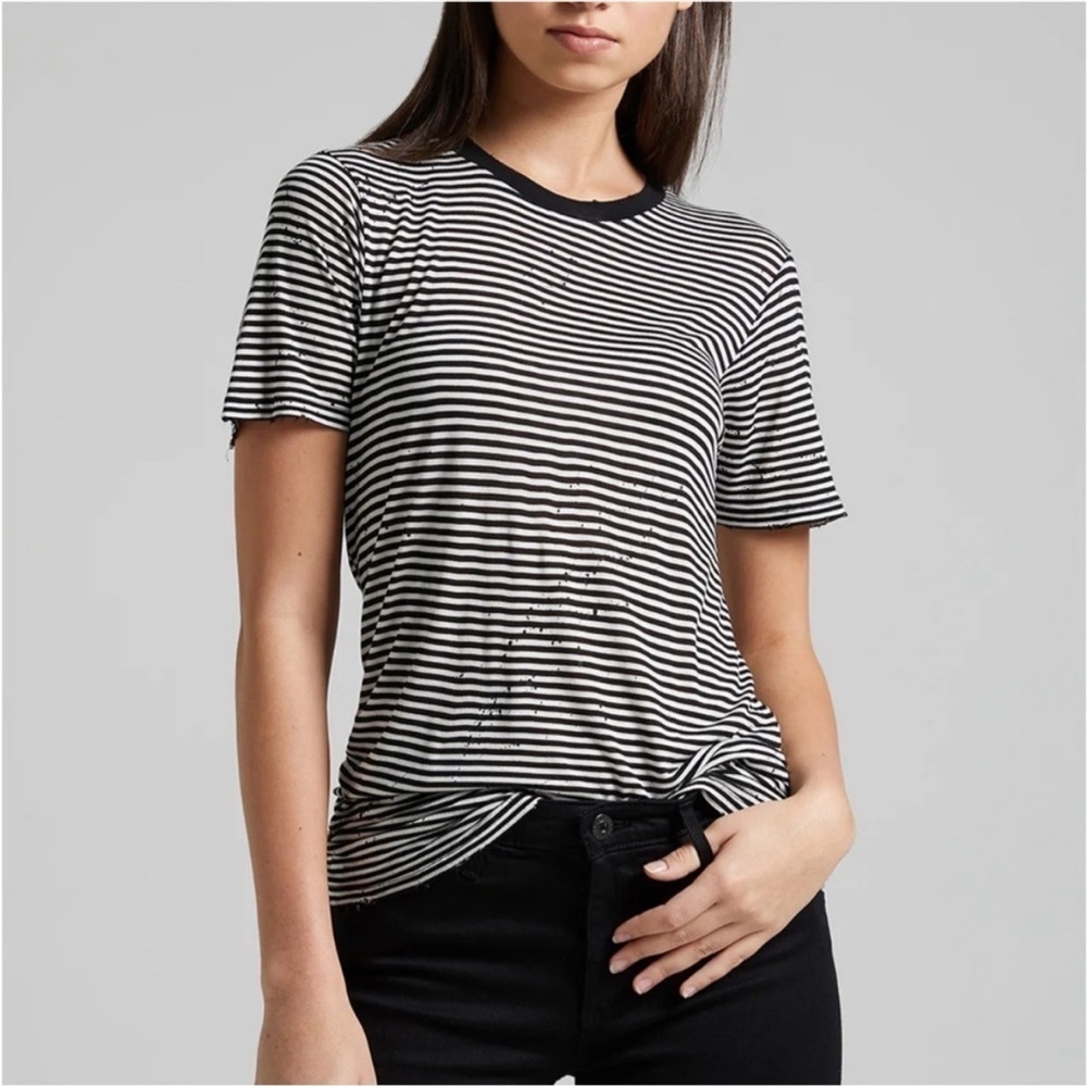 AG Adriano Goldschmied‎ Top Womens XS Black Striped Comfy Casual Fitted Grunge